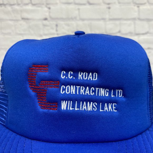 Vintage Hat Cap Snapback Blue C. C. Road Contracting Williams Lake Trucker Mesh - Picture 6 of 9